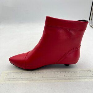 Red Women Low Heels Ankle Boots Closed Pointy Toe Winter Booties